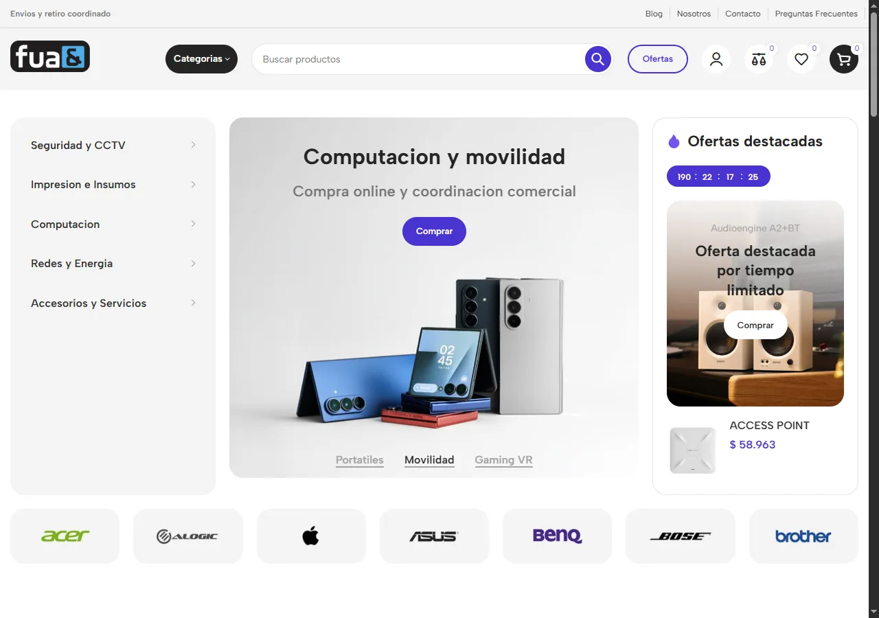 Tienda online FUA de tecnología y computación, desarrollada por Futura Sistemas