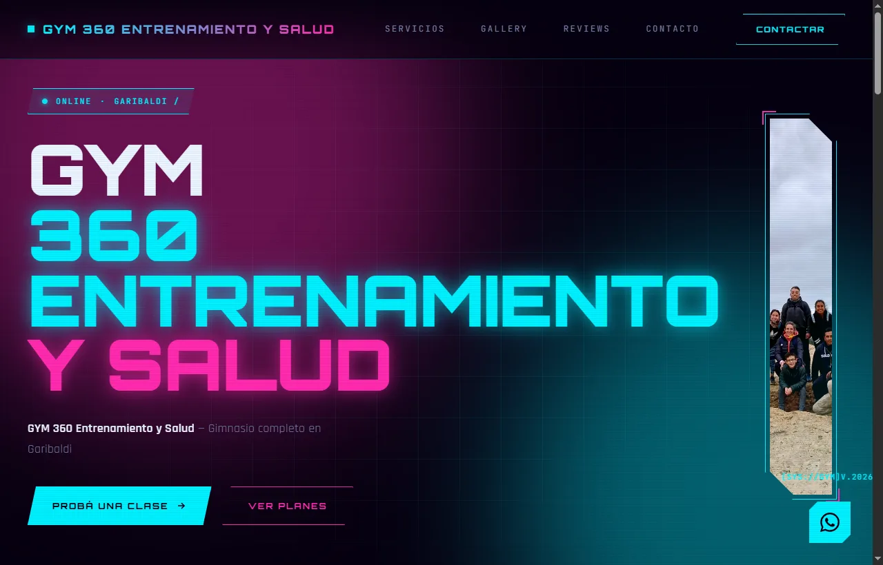 Sitio web del gimnasio GYM 360 en Garibaldi, diseñado por Futura Sistemas