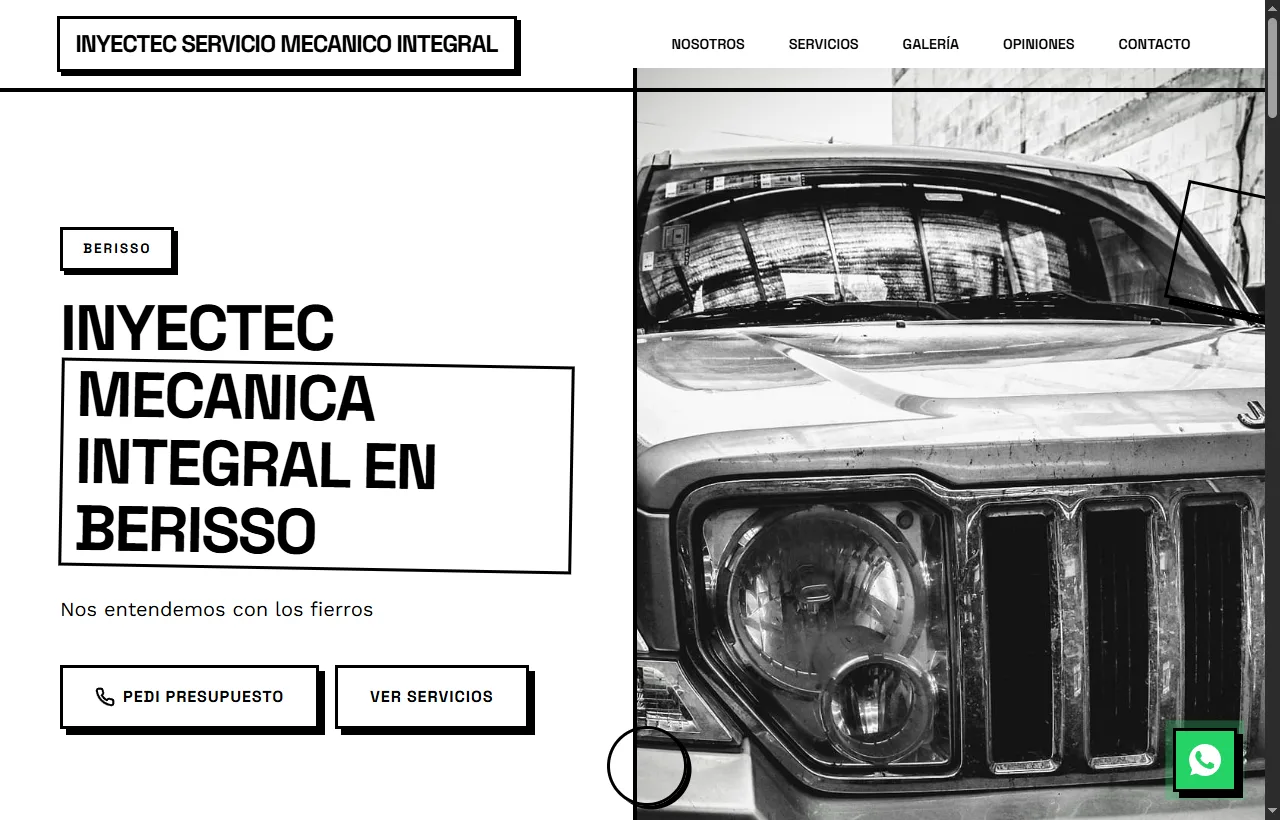 Sitio web de Inyectec, servicio mecánico integral en Berisso, diseñado por Futura Sistemas